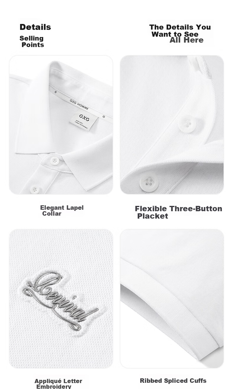 GXG Men's Acetate Cool Embroidered Polo Shirt Business Casual White 185/XXL 10