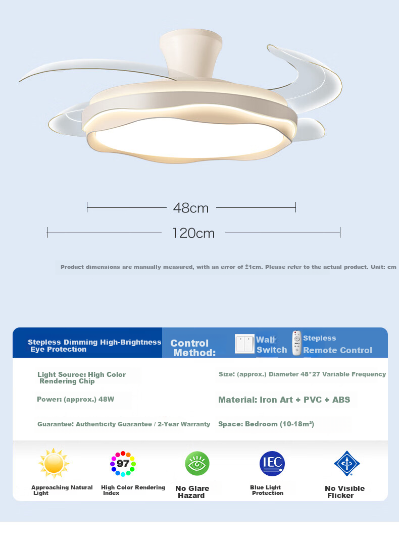 MICOE Full Spectrum Eye Protection Invisible Fan Dining Room Remote Dimming Integrated Ceiling Fan Light Zhongshan Lighting Simple Wind Series 13