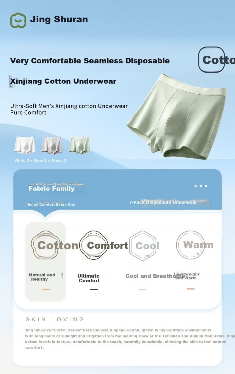 Jingshuran Pure Cotton Disposable Underwear Travel Wash-Free Daily Use 7-Pack Individually Wrapped Seamless Colorful Boxer Briefs for Men 2XL 1