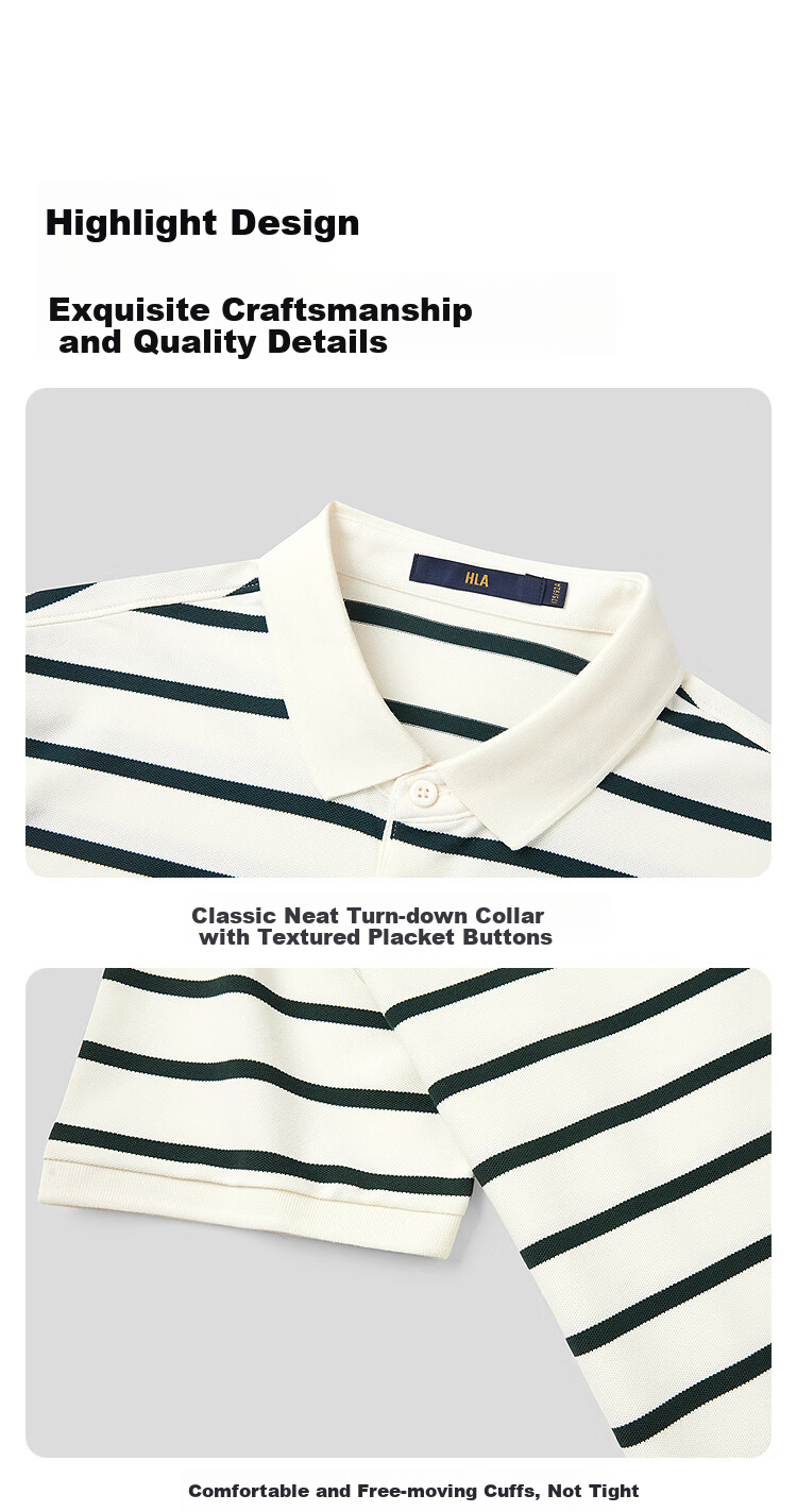 HLA Short-Sleeve Polo Shirt for Men, 2026 Year of The Horse, Turn-Down Collar, Striped Short T-Shirt for Men, Summer Wear 3