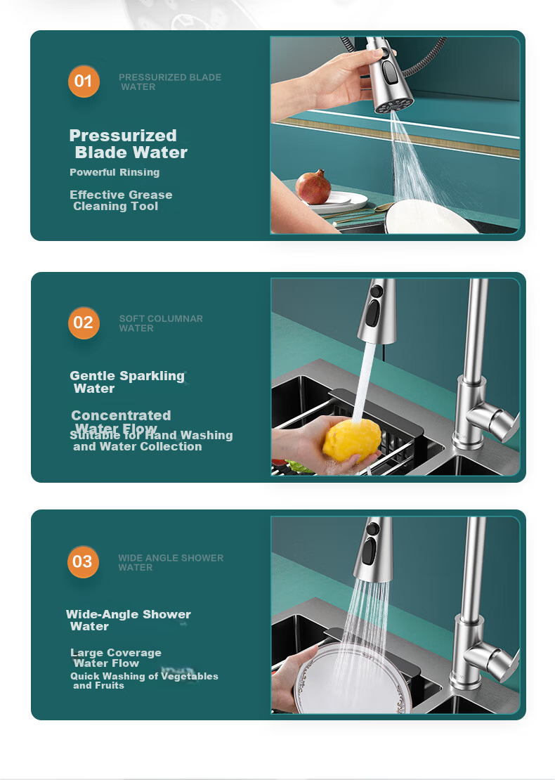 ARROW HS Kitchen Faucet Dual Control Hot and Cold Three-Function Pull-Out 304 Stainless Steel Sink Washing Basin Faucet 6