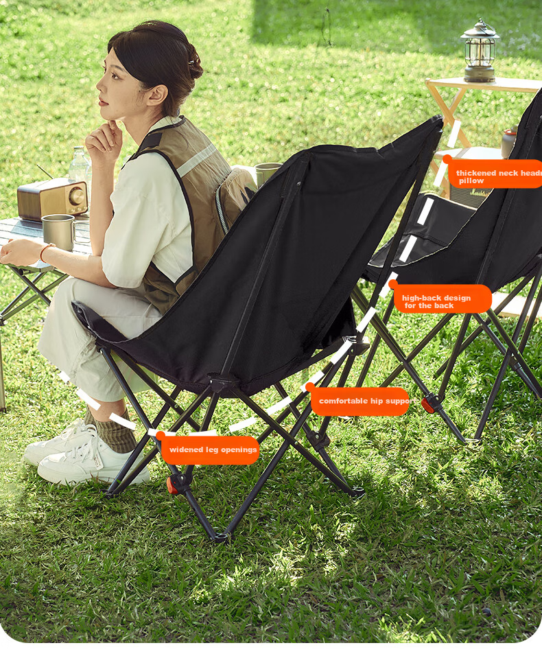 Waterman Outdoor Folding Chair Portable Recliner High Back Moon Chair with Footrest Three-Level Adjustment Picnic Camping Nap Chair 5