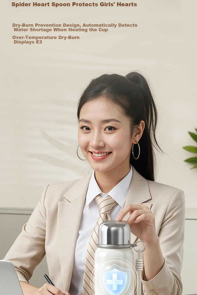 Deli Portable Electric Heating Water Cup 550ml Large Capacity Insulated Kettle Travel Vacuum Insulated Smart Constant Temperature 316L Stainless Steel Inner Liner 15