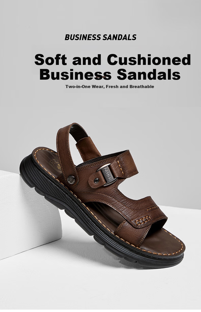 CAMEL Summer Leather Soft Elastic Dual-Wear Business Men's Sandals Father's Day G16M211034 Black 42 1
