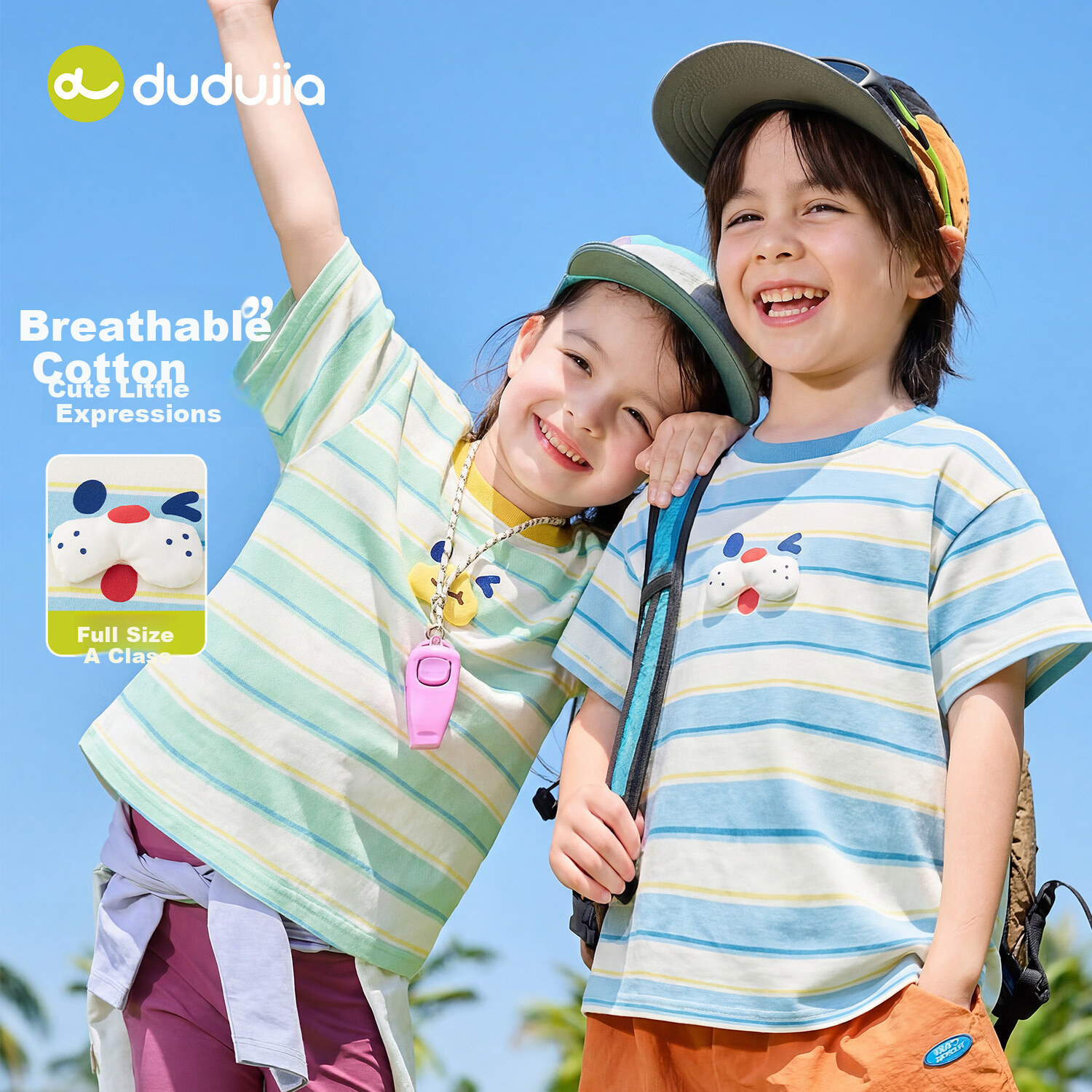 Dudu Kids Boys T-Shirt Summer Girls Short Sleeve Fashion Children's Striped Top Baby Kids Clothing Blue Striped 110