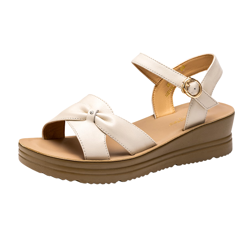 LAORENTOU Black Flat Sandals Women New Summer Soft Sole Mom Shoes Casual Roman Shoes LK182 Beige Size 37