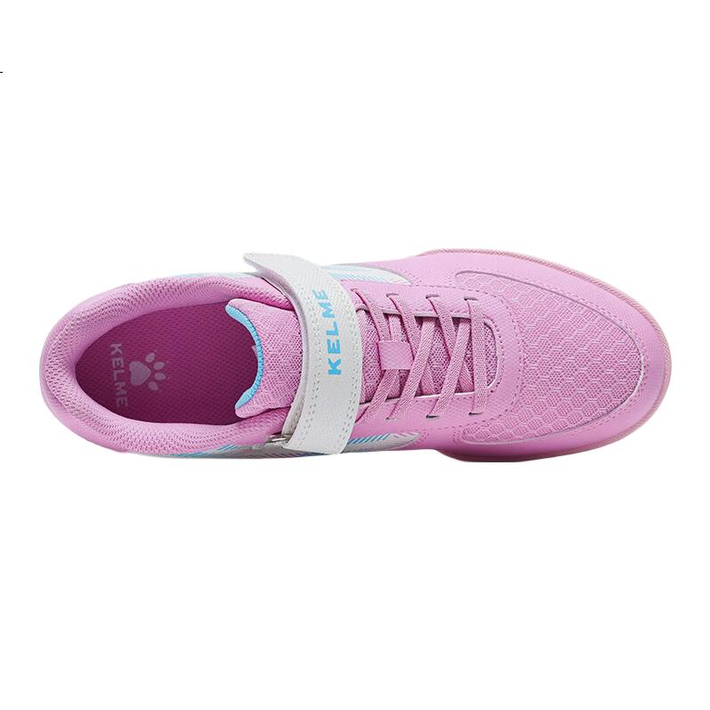 KELME Children's Soccer Shoes with TF Turf Studs, Velcro Closure, Slip-Resistant, Wear-Resistant, White And Pink, Size 37