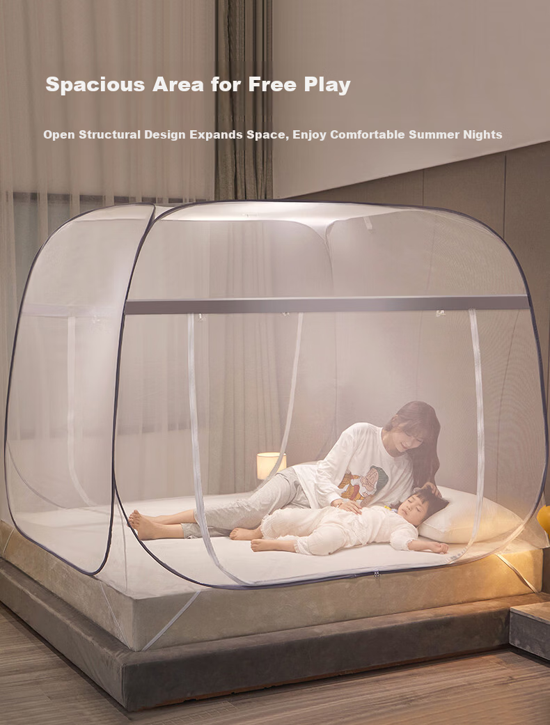 Tongyan No-Installation Mongolian Yurt Anti-Fall Mosquito Net Class A Bed Canopy Home Baby Toddler Bed Rail Full Coverage Double Door 1.8m 4