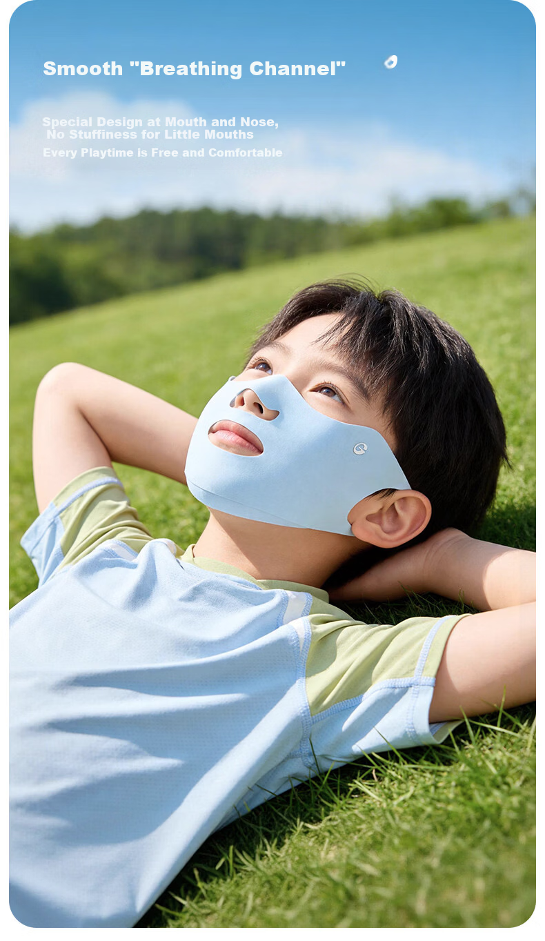 GOLOVEJOY Children's Breathable Sun Protection Mask UV Protection Lightweight Ear-Friendly Light Blue for School Outdoor Play Cycling 5