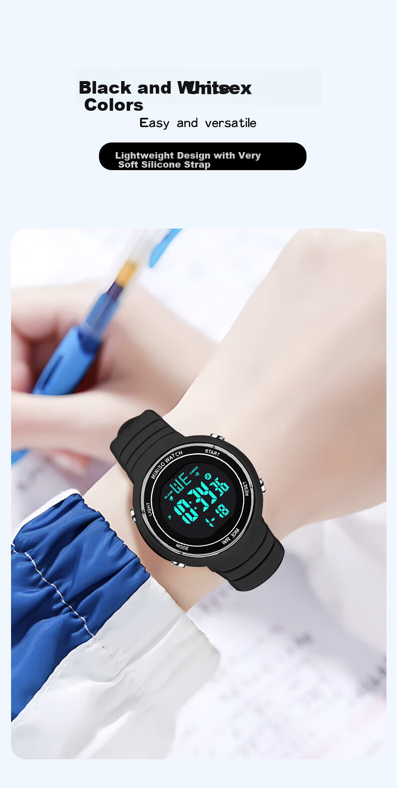 MINISO Digital Watch for Men and Women, Students, Waterproof, Durable, Sports Watch for Children and Teens 10