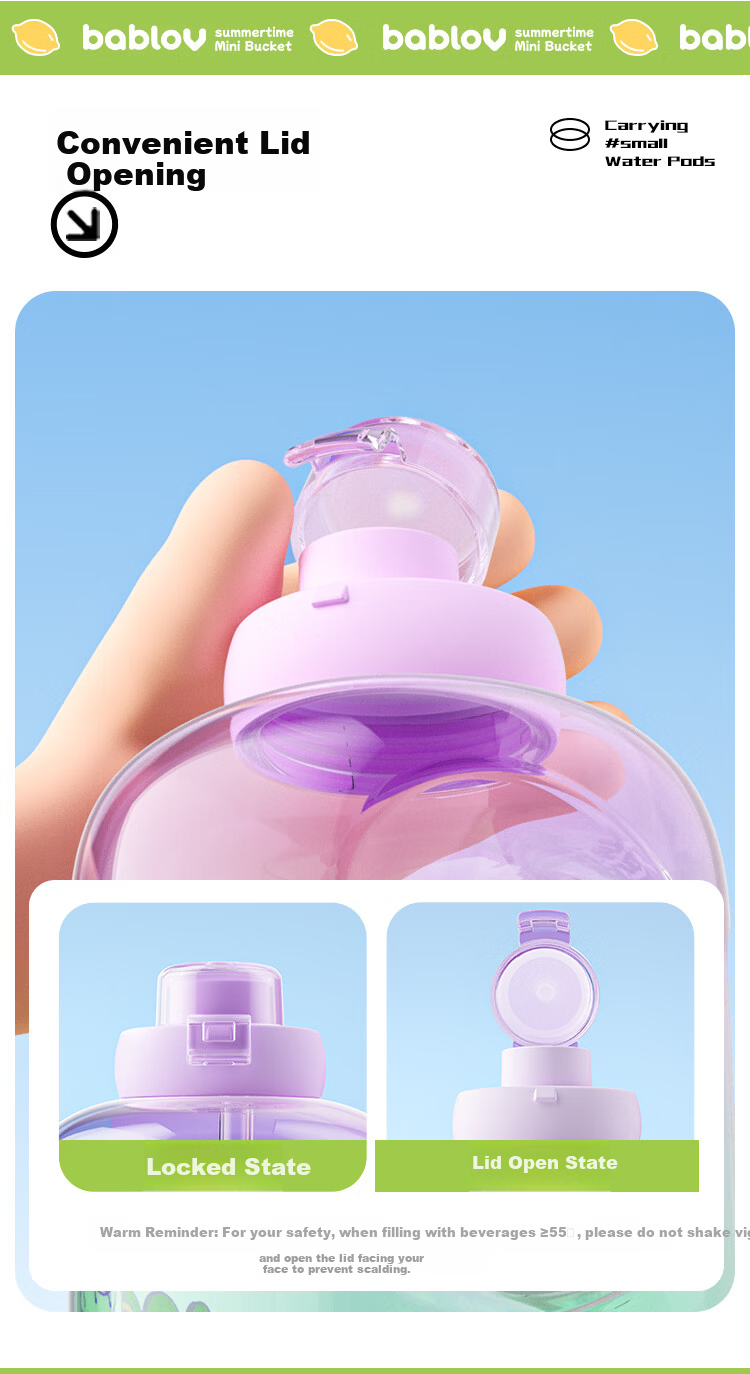BABLOV Huaban Sen Large Capacity Water Bottle for Women Summer High Temperature Resistant Portable Sports Water Jug with Straw 7
