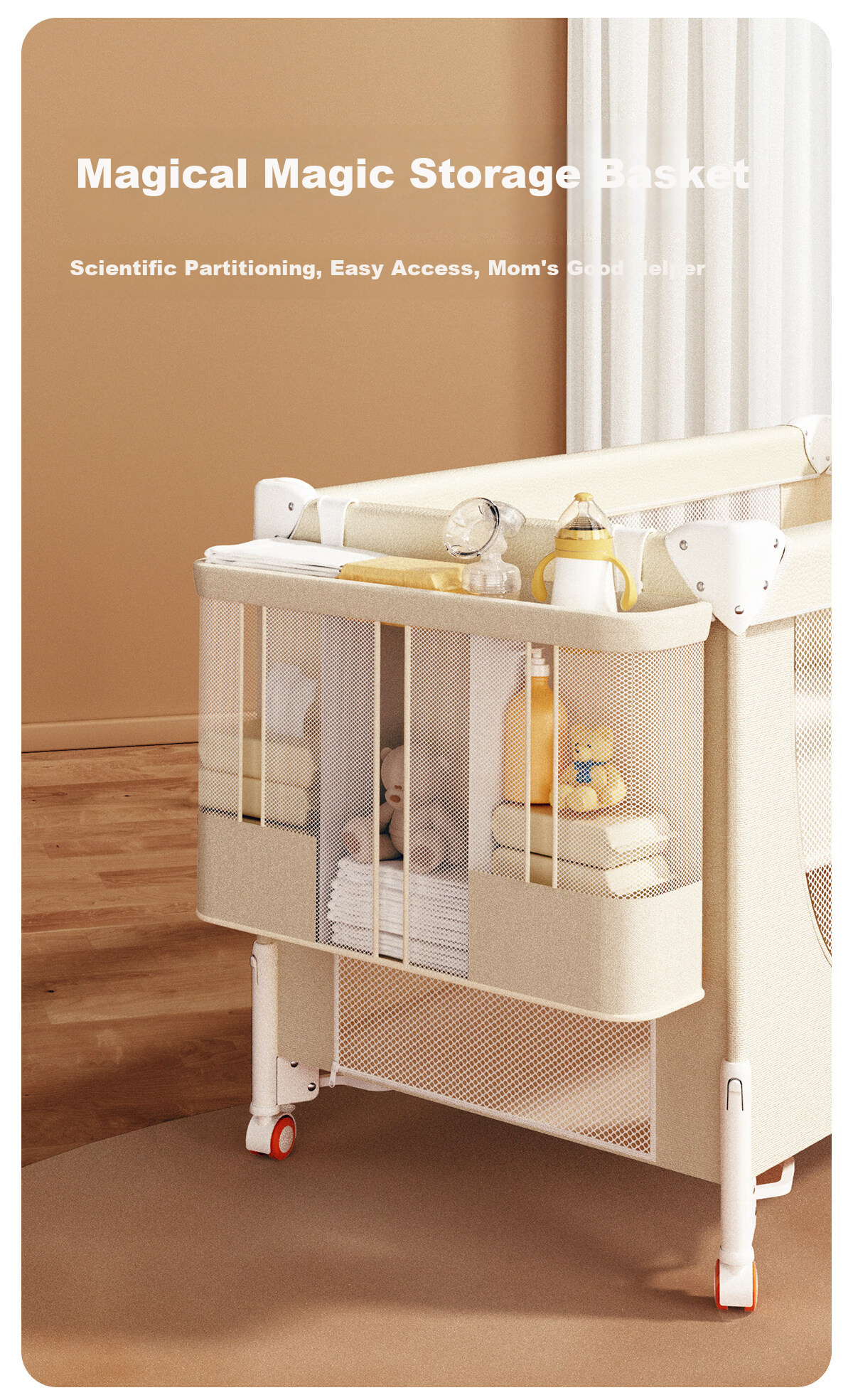 Coolbaby Baby Crib Adjustable Seamless Bed Rail Multifunctional Portable Baby Bed Rice [Flagship Model] 12