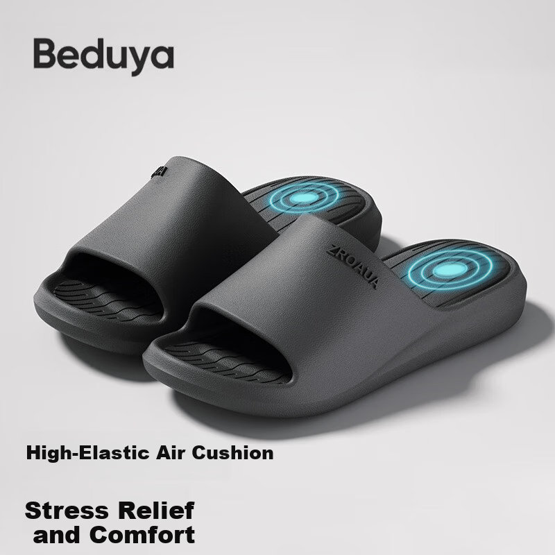 Beiduo Yang Step-on-Softness Cushion Slippers Men Summer Indoor Bathroom Non-slip EVA Sandals Women Black 36-37