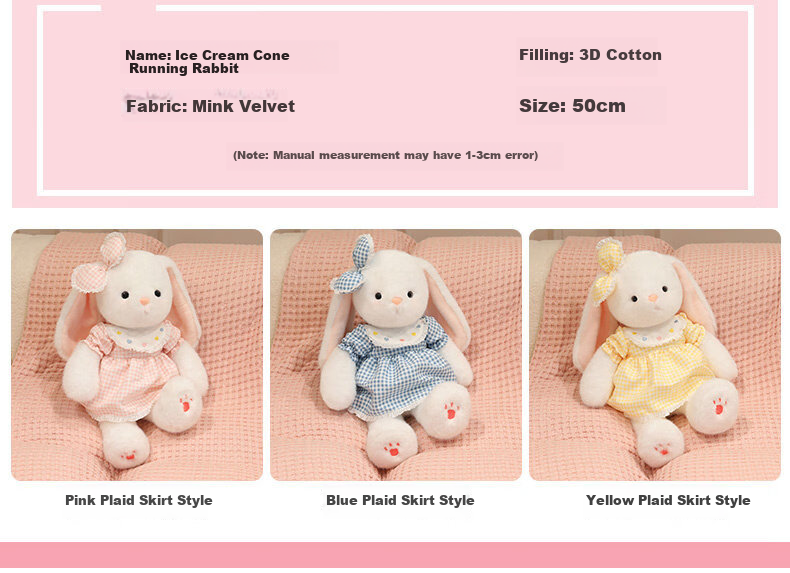 WELTSTON Plush Toy Doll Pillow Sleeping Companion Stuffed Animal Children's Day Gift Sweet Cone Bunny for Girls 3