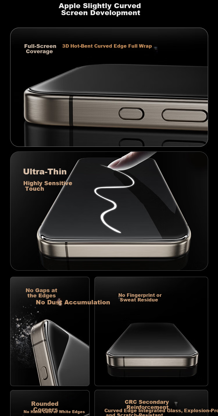 Iron Rabbit Tempered Glass Ultra-Thin Zero-Sense 3D Full-Screen Protector for iPhone 17/16 Pro, Anti-Drop, Dustproof, Anti-Fingerprint, 2-Pack 2