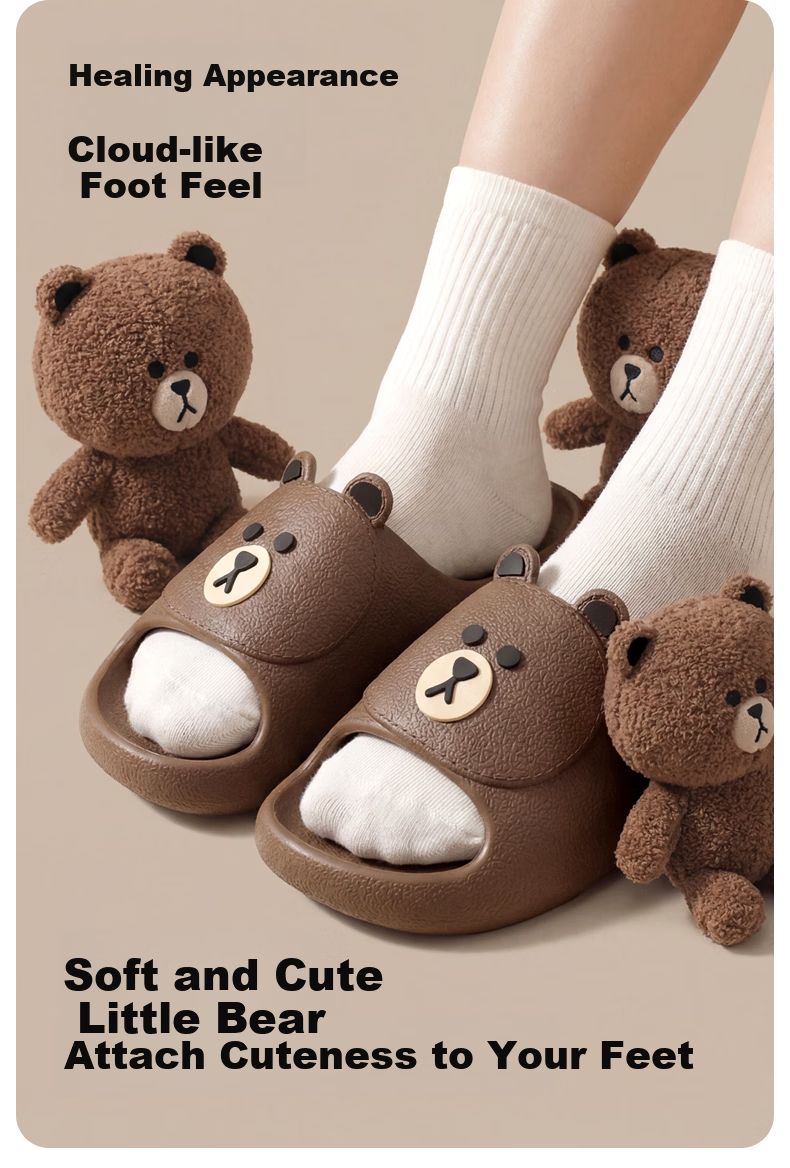 Puxi New Indoor Bear Cartoon Cute Couple Slippers for Women Home Use Dark Gray 42-43 4