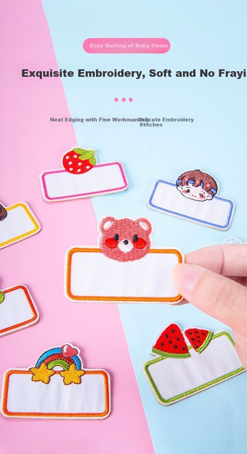 GOTOVAN Kindergarten Embroidered Name Labels Sewable Waterproof Baby Name Tags School Uniform Cloth Patches for Children Enrollment Hat Clothes Quilt Cartoon Student Number Stickers 3