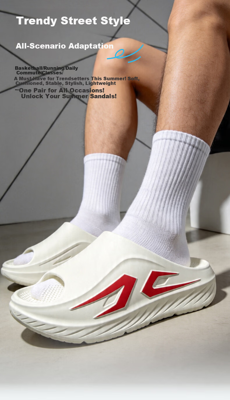 MEXICAN Thick Sole Slippers Men's Summer Outdoor Sports Shock Absorption Soft Elastic Arch Support Non-Slip Sandals Black Size 44-45 7