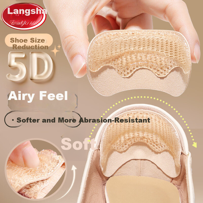 Langsha 2 Pairs Silicone Heel Pads Anti-Slip Heel Protector Prevent Blisters High Heel Insoles Shoe Size Reducer for Women