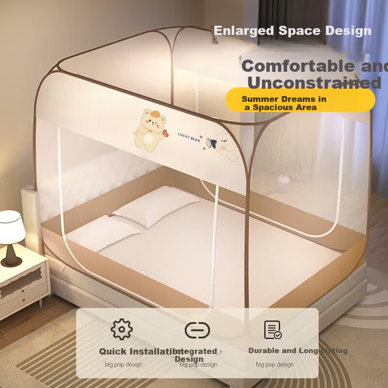 MUJI Type A No-Installation Anti-Fall Steel Wire Mosquito Net Foldable Mongolian Tent Mosquito Net for 1.5x2m Bed with Dustproof Top