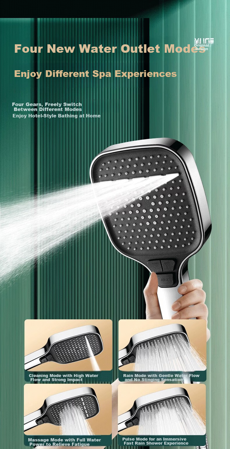 MUGE High Pressure Shower Head Powerful Water Flow Universal Single Head Handheld Bathroom Shower Sprayer 5