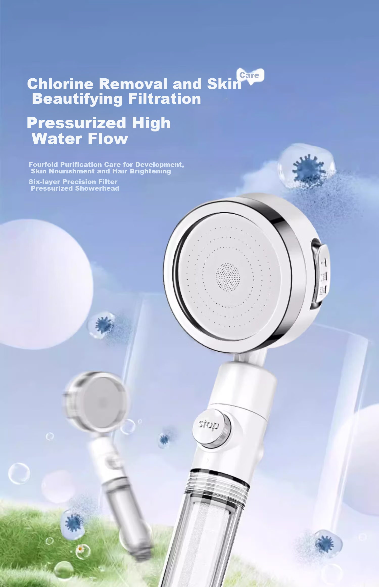 MUGE High-Pressure Filtered Shower Head with Chlorine Removal and Replaceable Filter Cartridge, Powerful Water Flow Handheld Showerhead 1