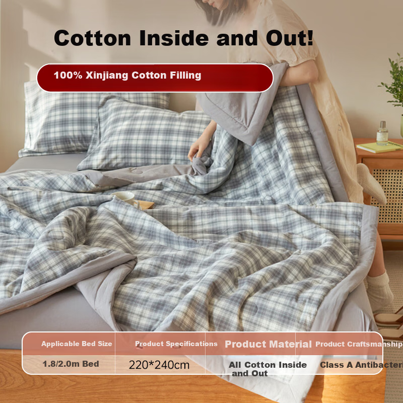 MUJI A-Class 100% Cotton Quilt Inner and Outer Cotton Quilt Thin Summer Quilt Extra Large Air Conditioning Summer Quilt 220*240cm