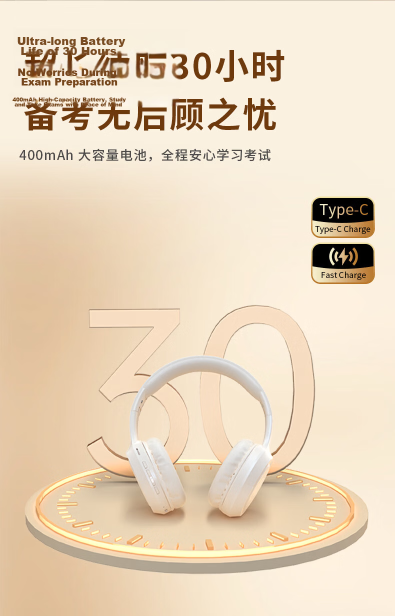 Lenovo Ecosystem Brand Yinen University English CET-4 and CET-6 Exam Dedicated Listening Headphones FM Radio Headband Bluetooth Wireless Earphones EN01 Black 12
