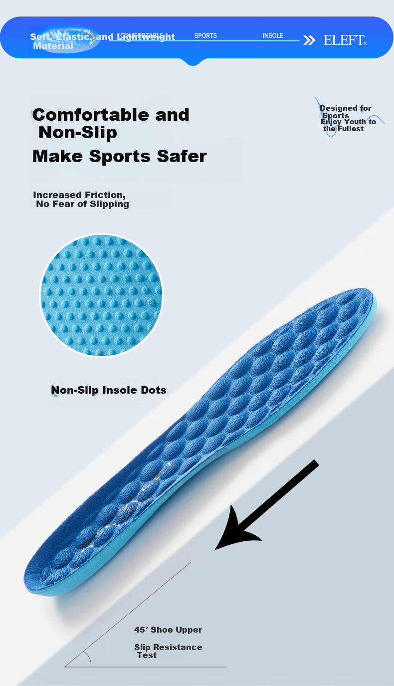 Eleft Sports Running Insoles Sweat-Absorbing Moisture-Wicking Dry Comfortable Arch Support Shock Absorption Insoles Light Gray Men's 6
