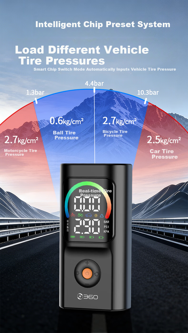 360 Car Inflator HQ30 Color Screen Wireless Portable Electric Air Pump for Car and Bicycle Tire Pressure Measurement 7