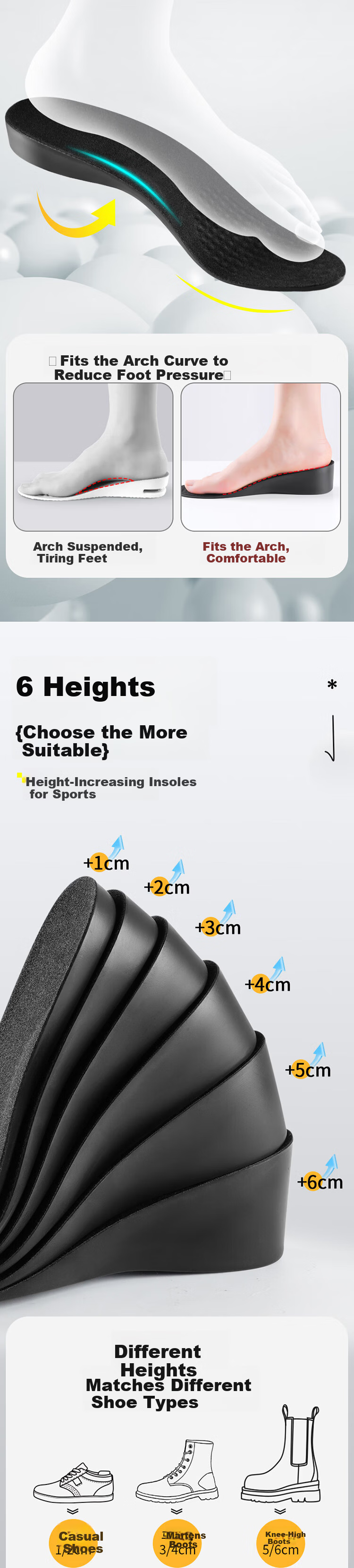 Footprint Tribe Invisible Height Increasing Insoles Arch Support Anti-Collapse for Long Standing 1 Pair [3cm] Black Size 41-42 2
