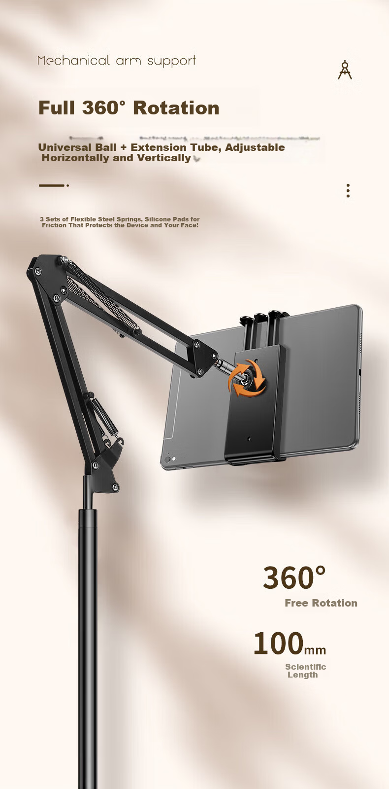 BIAZE [Metal Double-Rod Support Thickened Version], IPad Stand, Tablet Stand, Desktop Support Stand, for Gaming, Watching Shows, Online Classes, Office Use, Extendable, Foldable, Portable, Aluminum Alloy B45 White 8