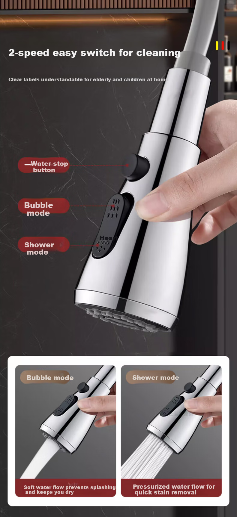 HSPA Kitchen Faucet Extender Sink Lengthened Retractable Pull-Out Splash-Proof Pressure-Boosting Shower Head 5065 7