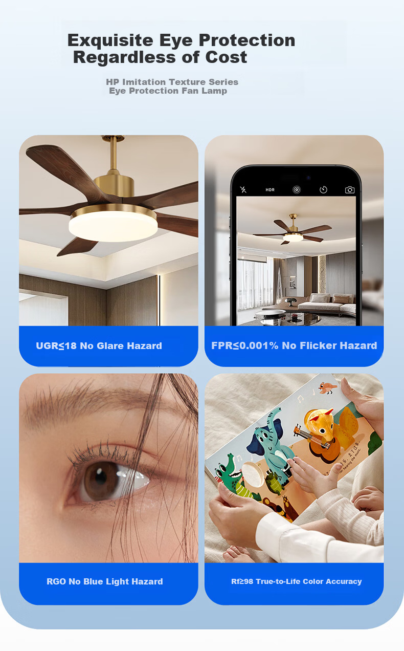 HP Eye-Care LED Vintage Style Remote Dimmable Integrated Ceiling Fan Light Zhongshan Lighting with Installation Package 7