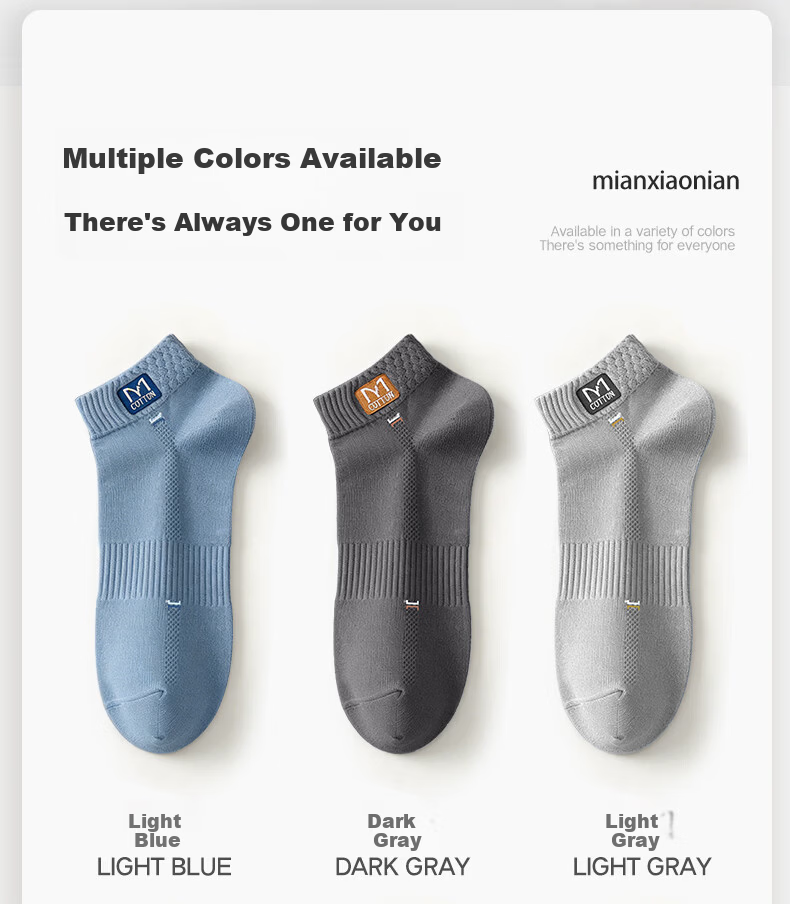 Mian Xiaonian Men's Short Socks Spring Summer 100% Cotton 10A Antibacterial Odor-Resistant Mesh Breathable Low-Cut Socks 10 Pairs 3