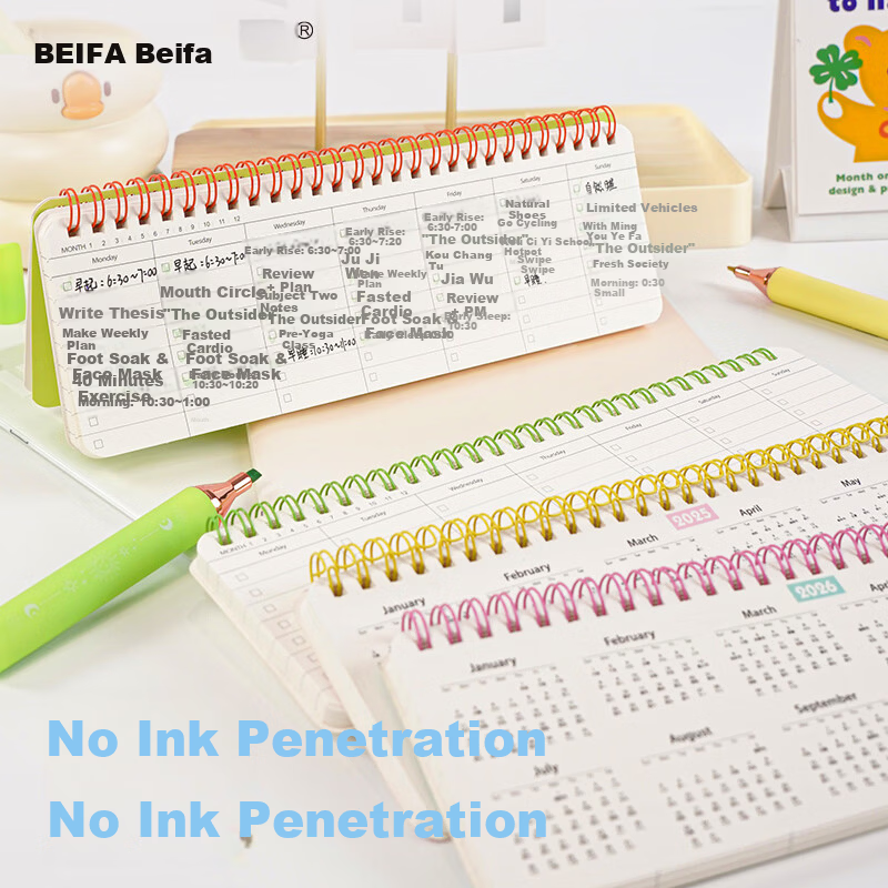 BEIFA Desktop Daily Planner High-Quality Office Study Planner Self-Discipline Check-in Schedule 2026 Year of the Horse Calendar Weekly Planner - Peach Blossom Pink - Lined