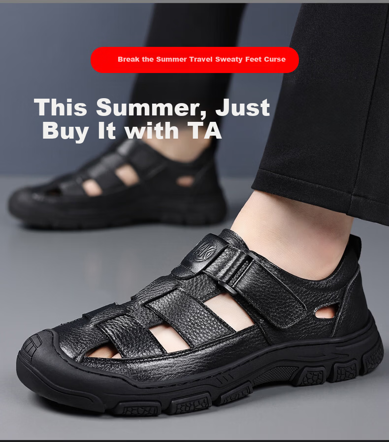 Aokang Father's Day Summer Perforated Shoes Men's Casual Leather Shoes Business Commute Hollow Leather Sandals Men's Black Size 44 4