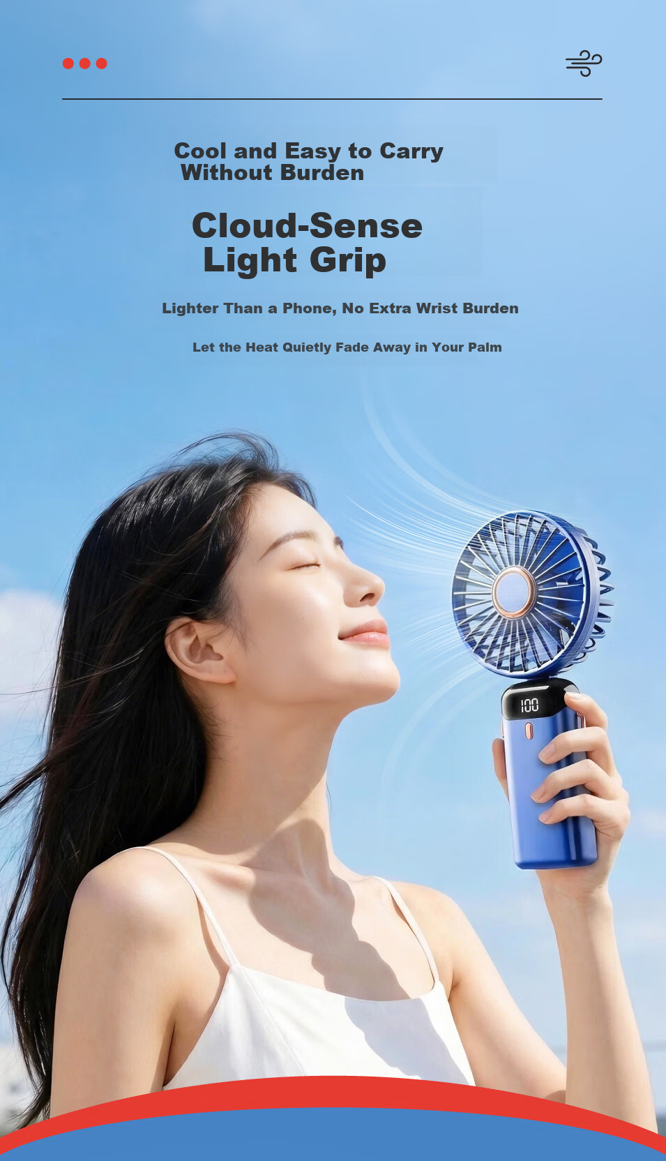 JONEVEE Handheld Mini Foldable USB Fan with Digital Display, Portable Desktop Stand, High Wind Power, Neck Hanging Outdoor Fan for Students, Dormitory, Office, Rechargeable Personal Fan 9