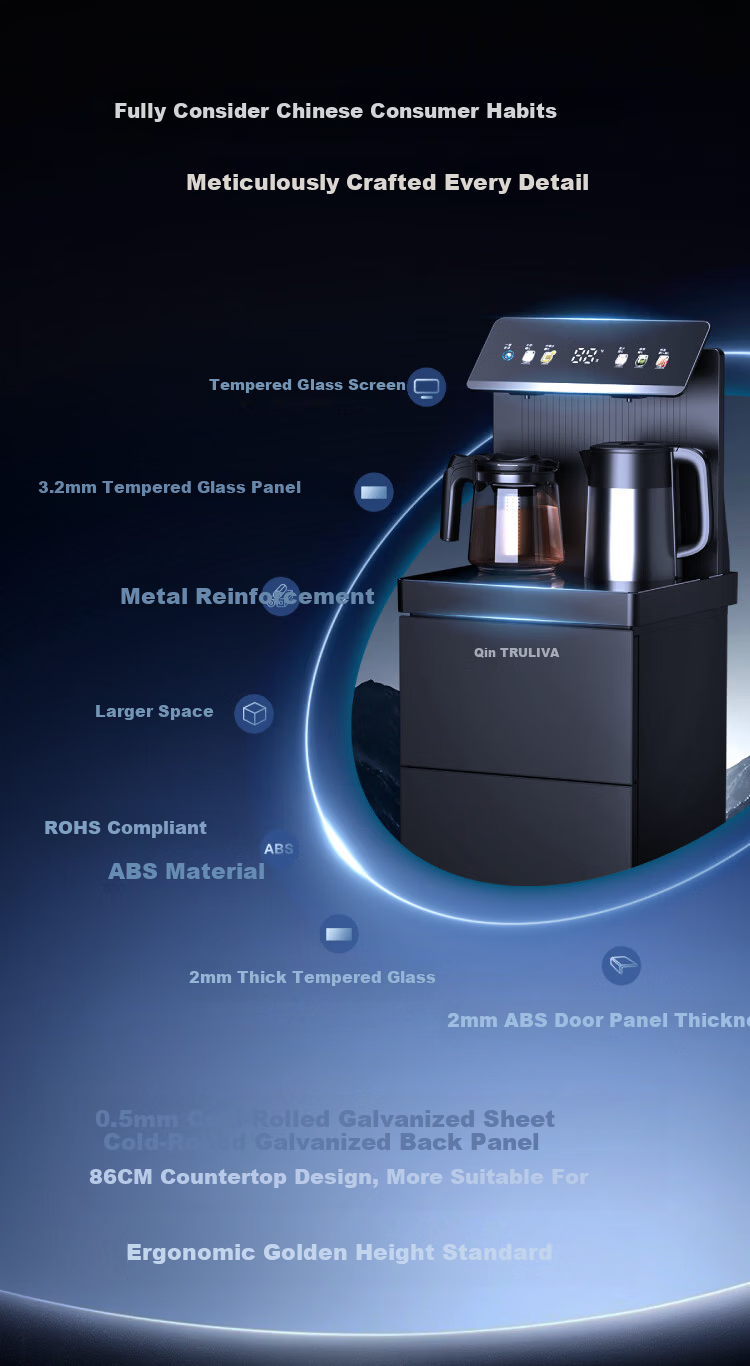 TRULIVA Tea Bar Machine Living Room Home Water Dispenser Multifunctional Hot and Cold Intelligent Tea Bar Cabinet Bottom-Load Water Bucket Fully Automatic Vertical Kettle Tea Maker National Subsidy YT 3