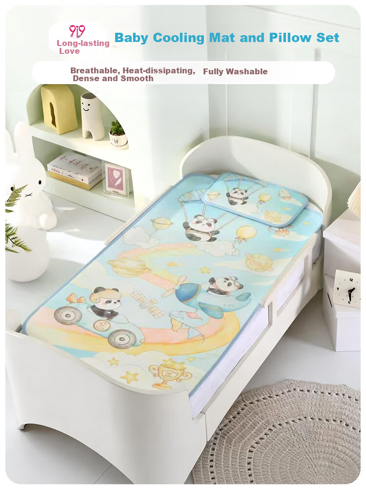 9i9 Baby Cooling Mat Infant Summer Cooling Pillow Buckwheat Husk Newborn Children's Ice Silk Breathable 2-Piece Set - Watermelon 1