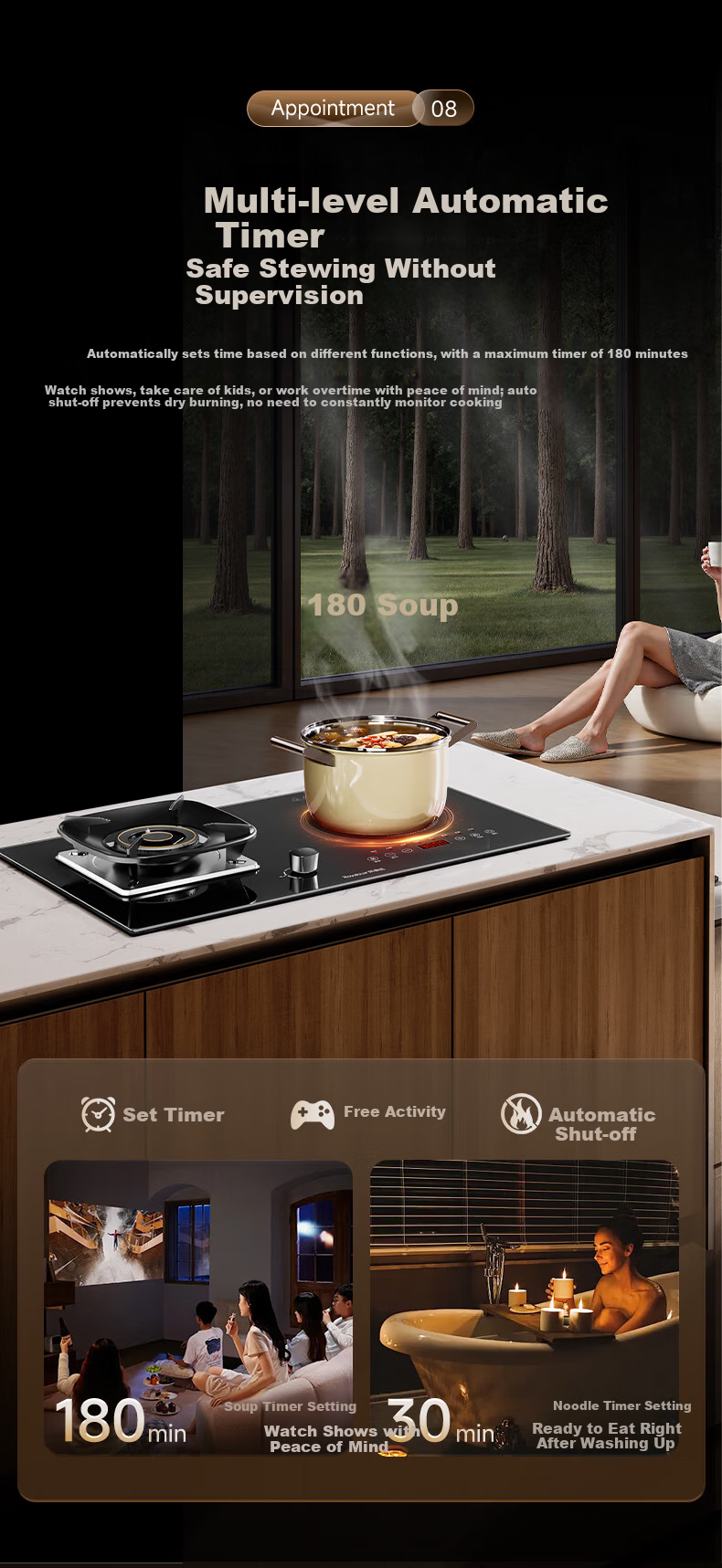Royalstar Extraordinary Series Dual Fuel Gas and Electric Stove Built-in Household Liquefied Gas Double Burner One Gas One Electric Two-in-One Stove JZDY-30B1 Right 9