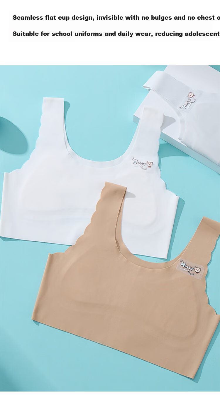 Herbal Natural Color Development Stage Girls Bra Kids Underwear Anti-Peek Seamless Children's Sports Shockproof Bra for Primary School Stage 1 and 2 4