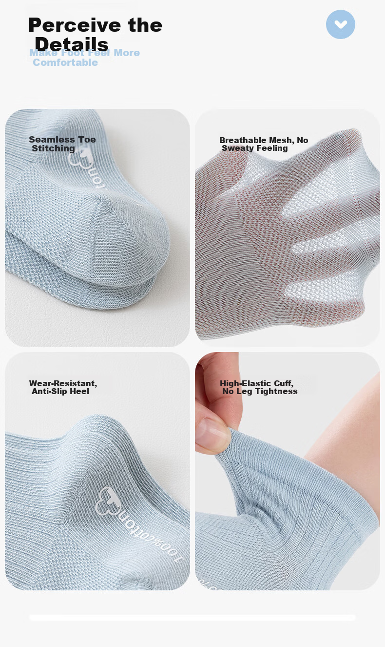 KUB Baby Socks Summer Thin Spring Autumn Breathable Mesh Newborn Toddler Seamless Short Socks Pink - 4 Pairs 10