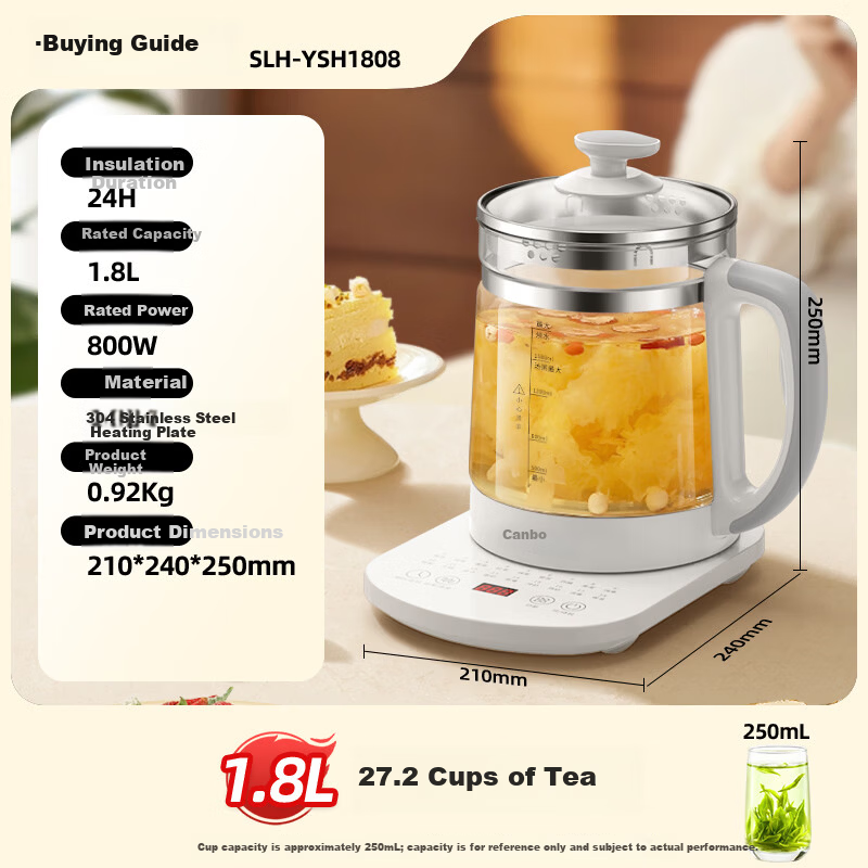 Canbo Health Pot Electric Tea Kettle 304 Stainless Steel Temperature Control Kettle Insulated Electric Water Boiler Flower Tea Kettle SLH-YSH1808