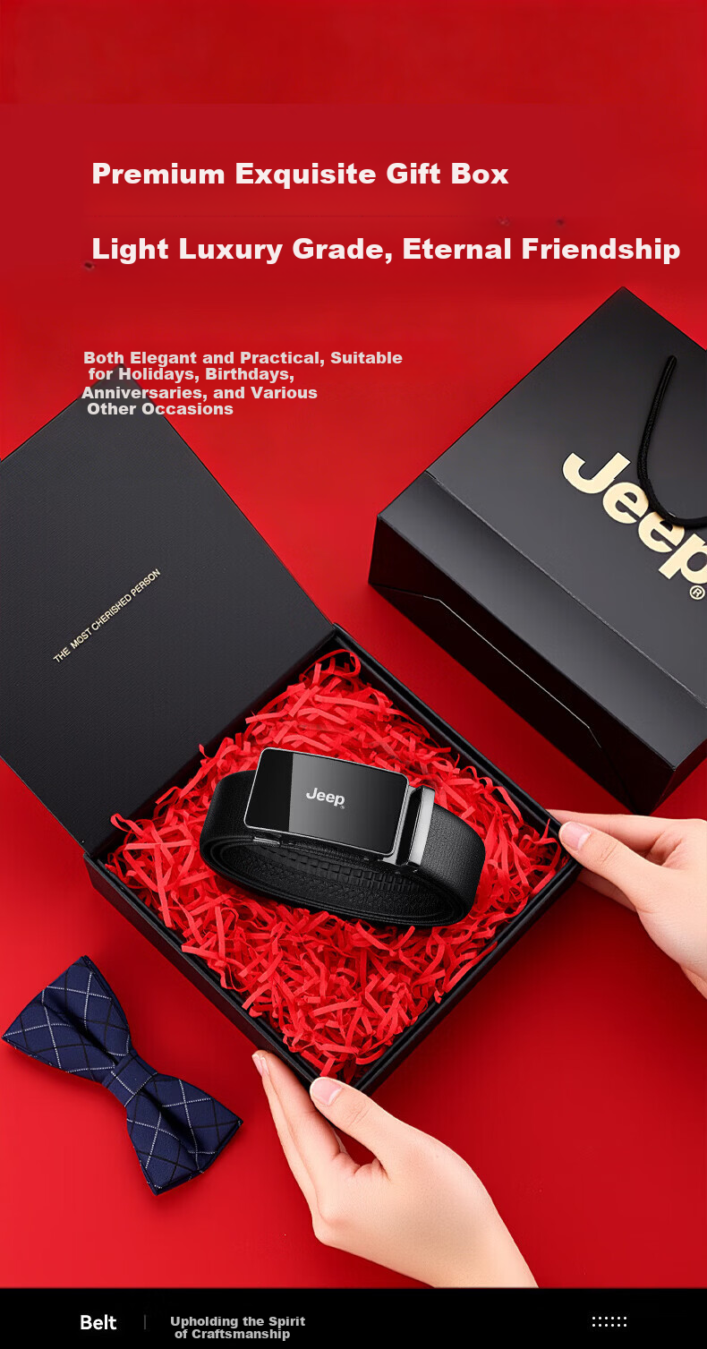 JEEP Men's First Layer Genuine Leather Automatic Buckle Belt 2026 New Cowhide Waistband Father's Day Gift for Dad 9