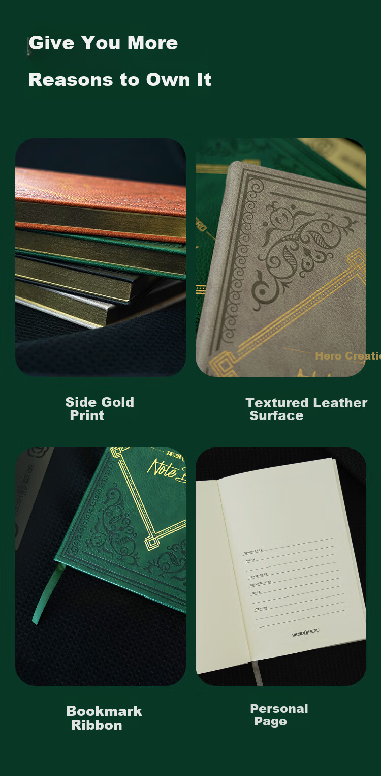 HERO A5 Business Notebook Thickened Hard Cover Soft Leather Simple High-End Gift Meeting Portable Office Stationery Lined Tearable Diary Journal Binder 11