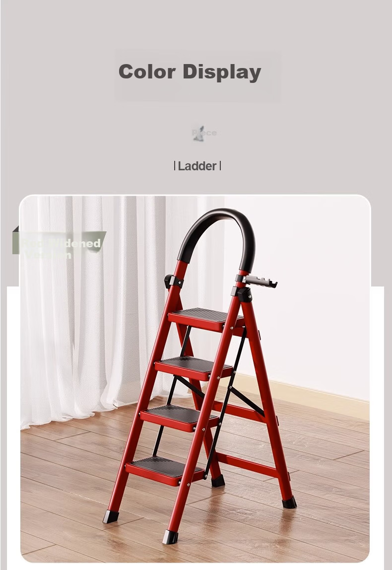 YuanNai Qiaoqian Household Folding Ladder Engineering Ladder Multifunctional A-Frame Thickened Indoor Staircase - Red Seven Steps 23