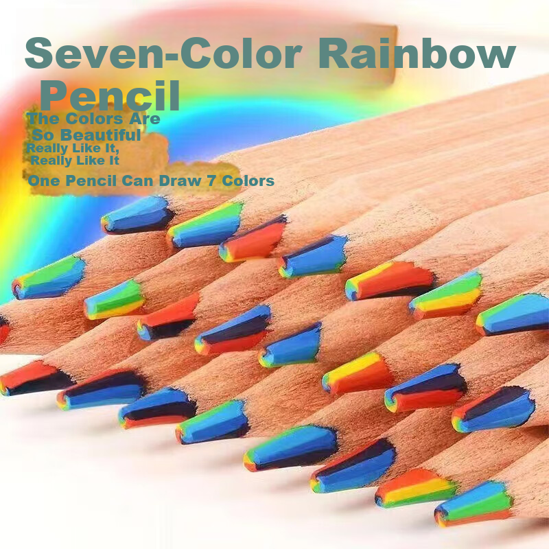 Shushan Rainbow Pencil Multi-Color Marker Pen Colorful Rainbow Pencil Colored Pencil Ins Style Journal Pen DIY Multi-Color All-in-One Drawing Natural Wood Rainbow Core Pencils 10-Pack 1