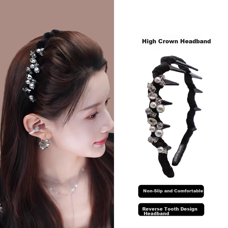 Idair Crystal Wave Headband Women's Niche Design Pearl Hairband Versatile Non-Slip Teeth Hair Clip Birthday Gift for Girlfriend