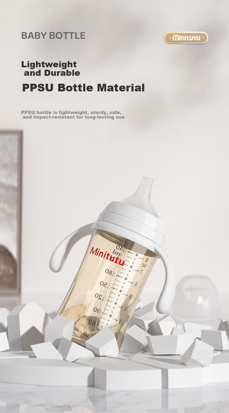MINITUTU PPSU Wide Neck Baby Bottle High Temperature Resistant Anti-Drop Anti-Colic Bottle 330ml 9-12 Months 8